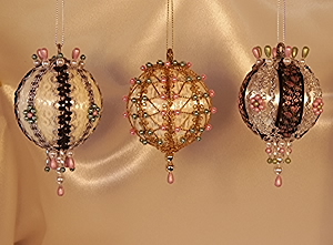 Pink and Green set of three Victorian Christmas Tree Ornaments